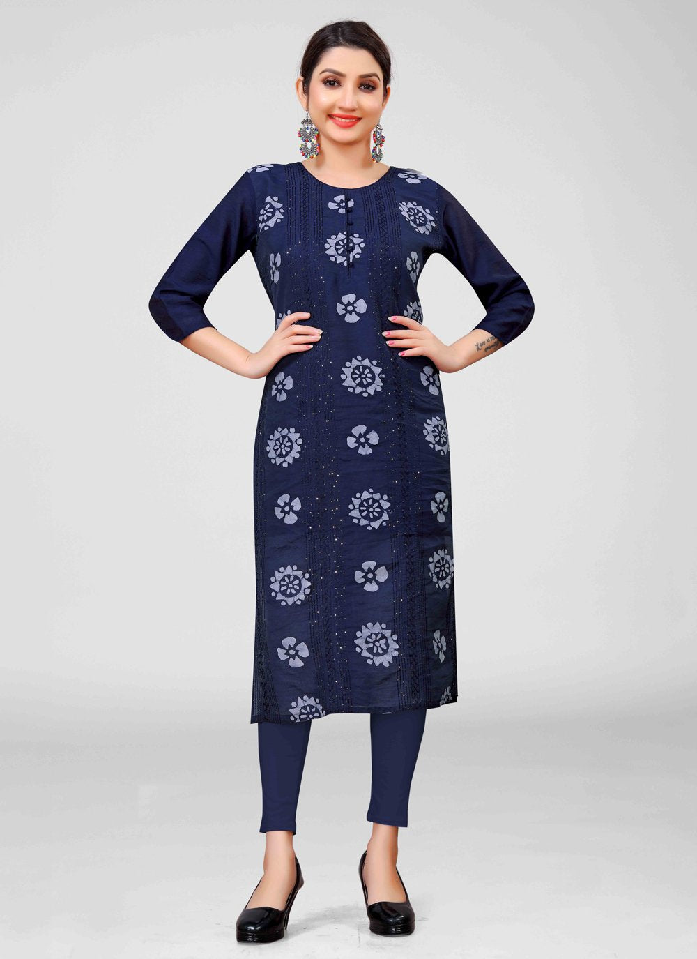 Designer Kurti Chanderi Blue Embroidered Kurtis