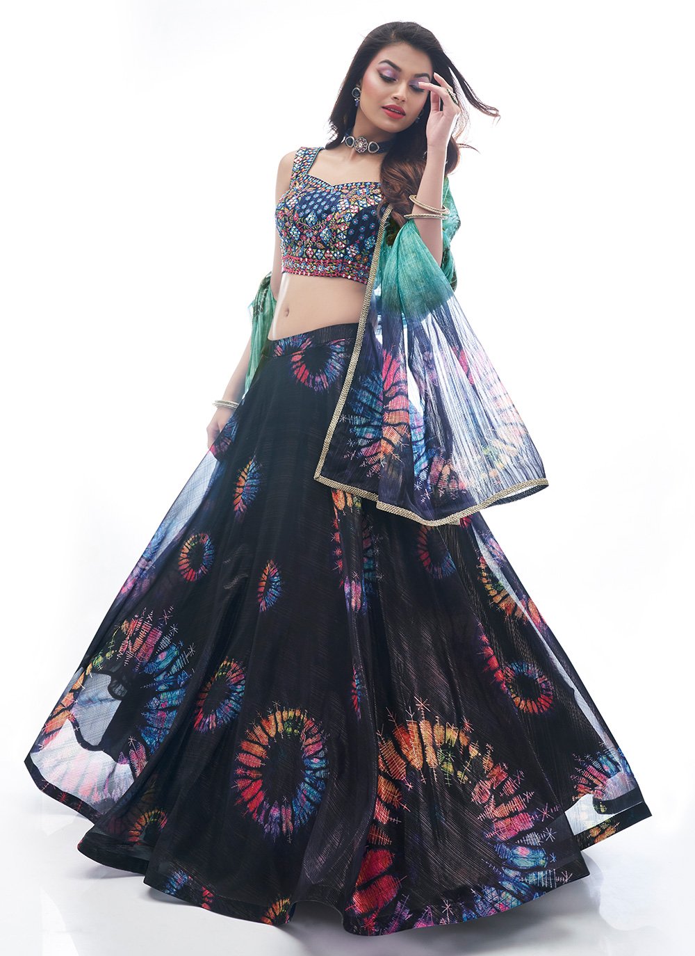 Lehenga Choli Chiffon Blue Print Lehenga Choli