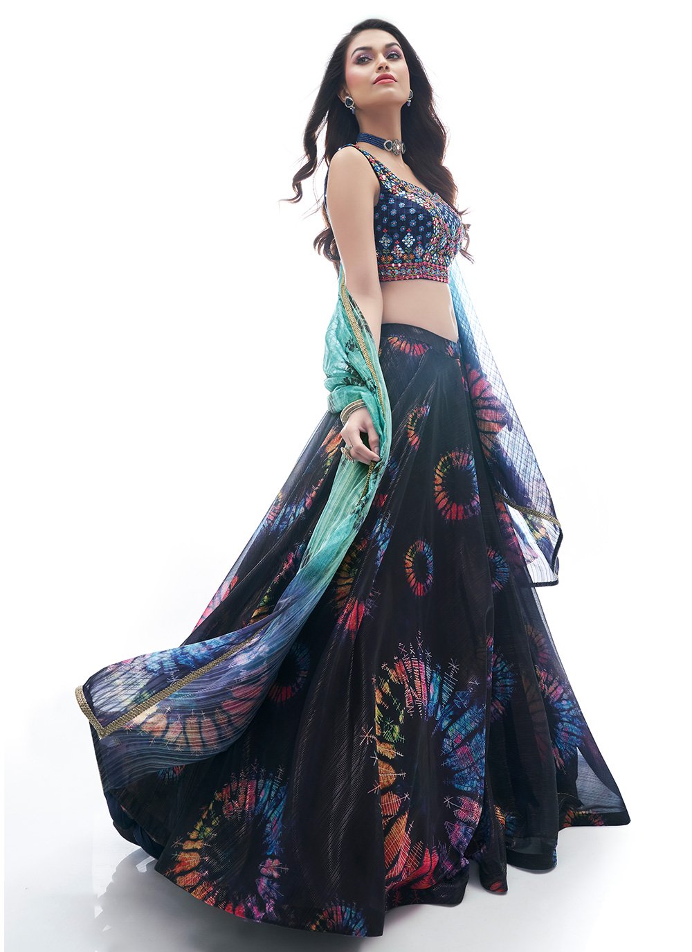 Lehenga Choli Chiffon Blue Print Lehenga Choli