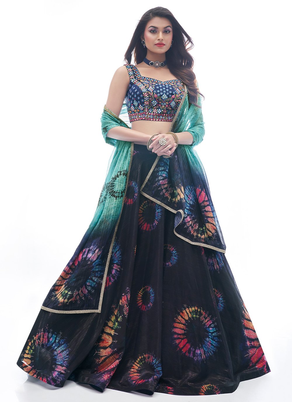 Lehenga Choli Chiffon Blue Print Lehenga Choli