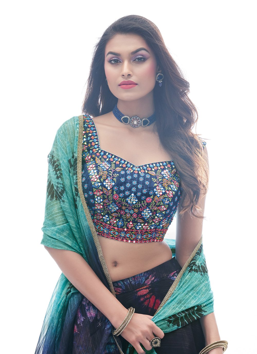 Lehenga Choli Chiffon Blue Print Lehenga Choli