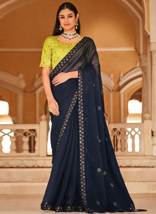 Classic Chinon Blue Sequins Saree