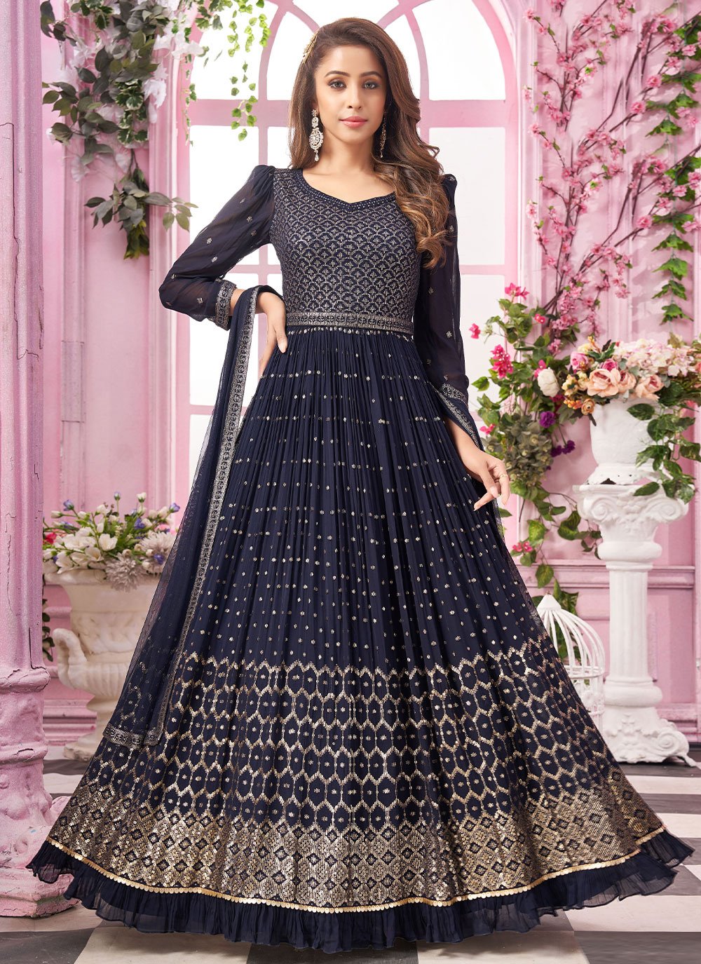 Trendy Suit Chinon Blue Embroidered Salwar Kameez