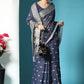Classic Cotton Lucknowi Blue Chikankari Work Saree