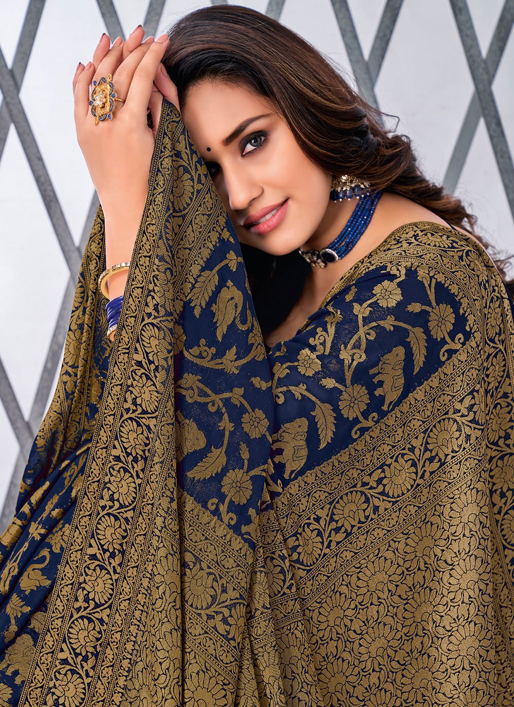 Classic Chiffon Viscose Blue Weaving Saree