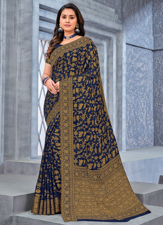 Classic Chiffon Viscose Blue Weaving Saree