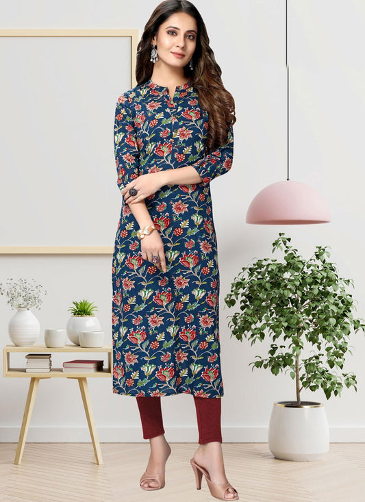 Casual Kurti Cotton Blue Print Kurtis
