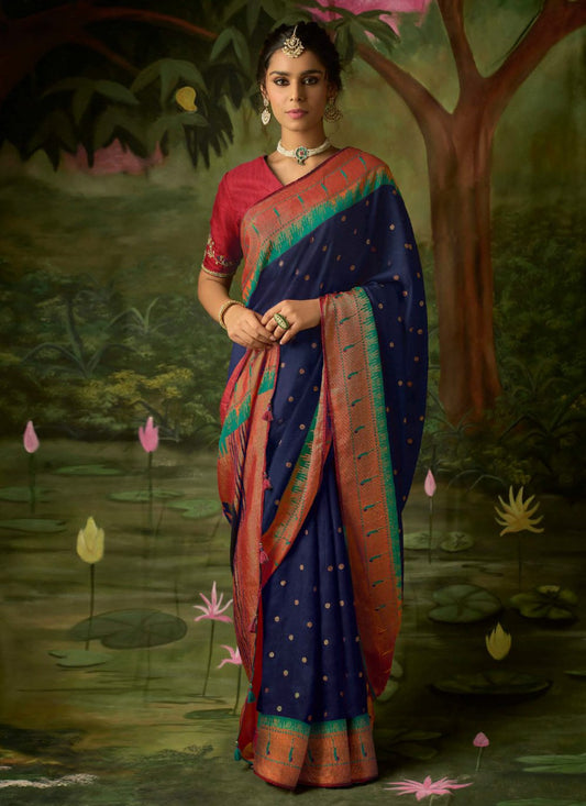 Contemporary Brasso Blue Weaving Saree