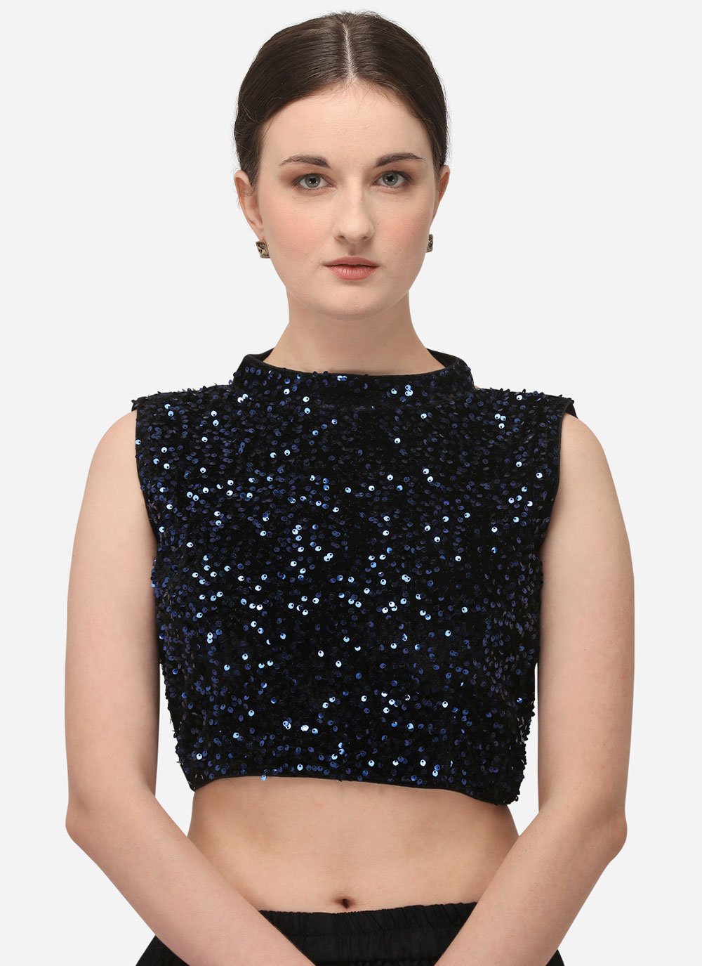 Designer Blouse Velvet Blue Sequins Blouse