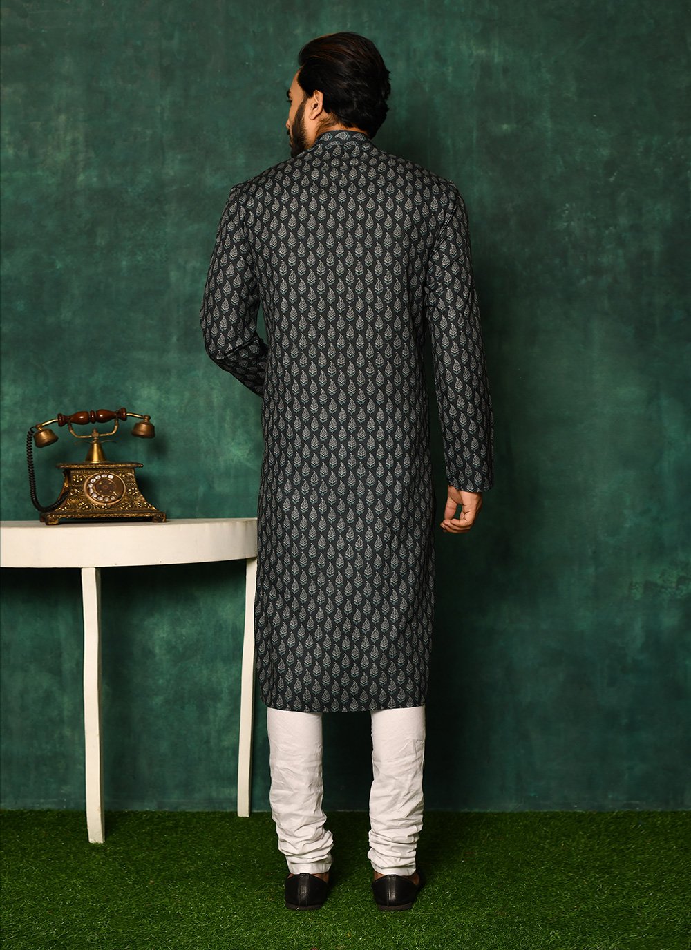 Kurta Pyjama Cotton Blue Print Mens