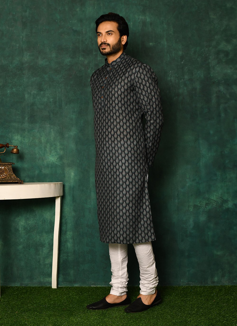 Kurta Pyjama Cotton Blue Print Mens