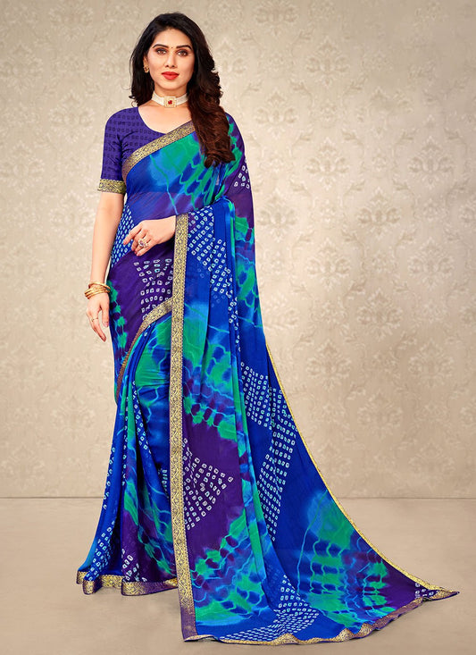 Classic Chiffon Blue Patch Border Saree