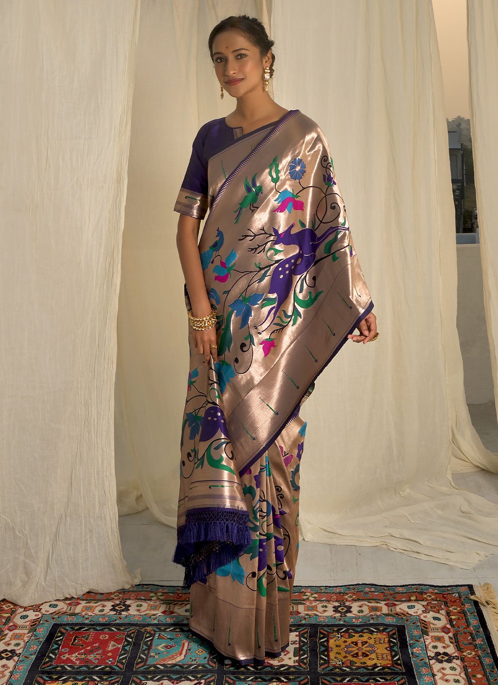 Classic Silk Blue Meenakari Saree