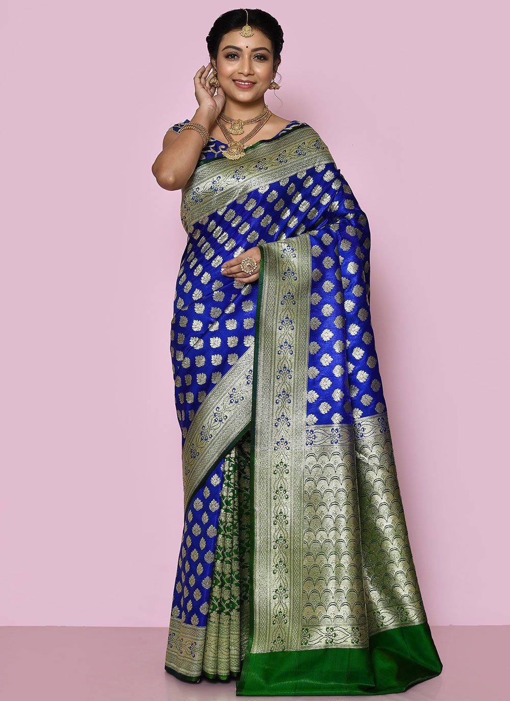 Trendy Saree Kanjivaram Silk Blue Weaving Saree
