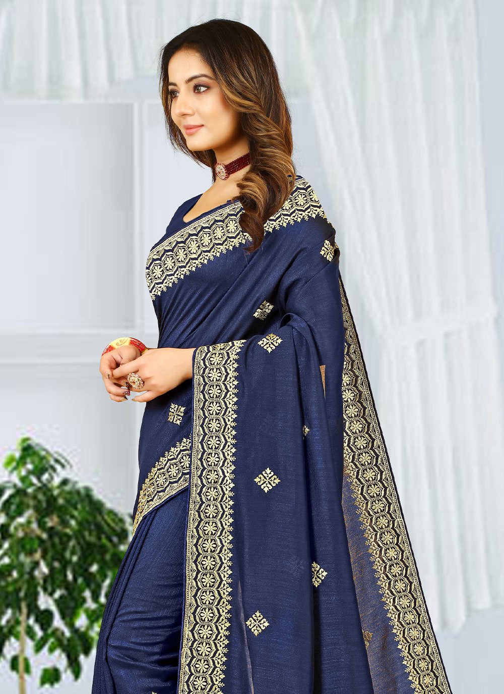 Trendy Saree Georgette Blue Embroidered Saree