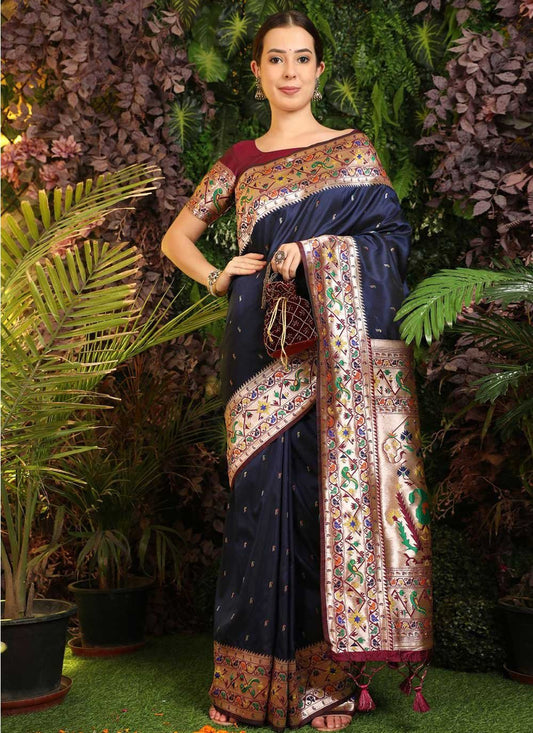 Contemporary Banarasi Silk Blue Woven Saree