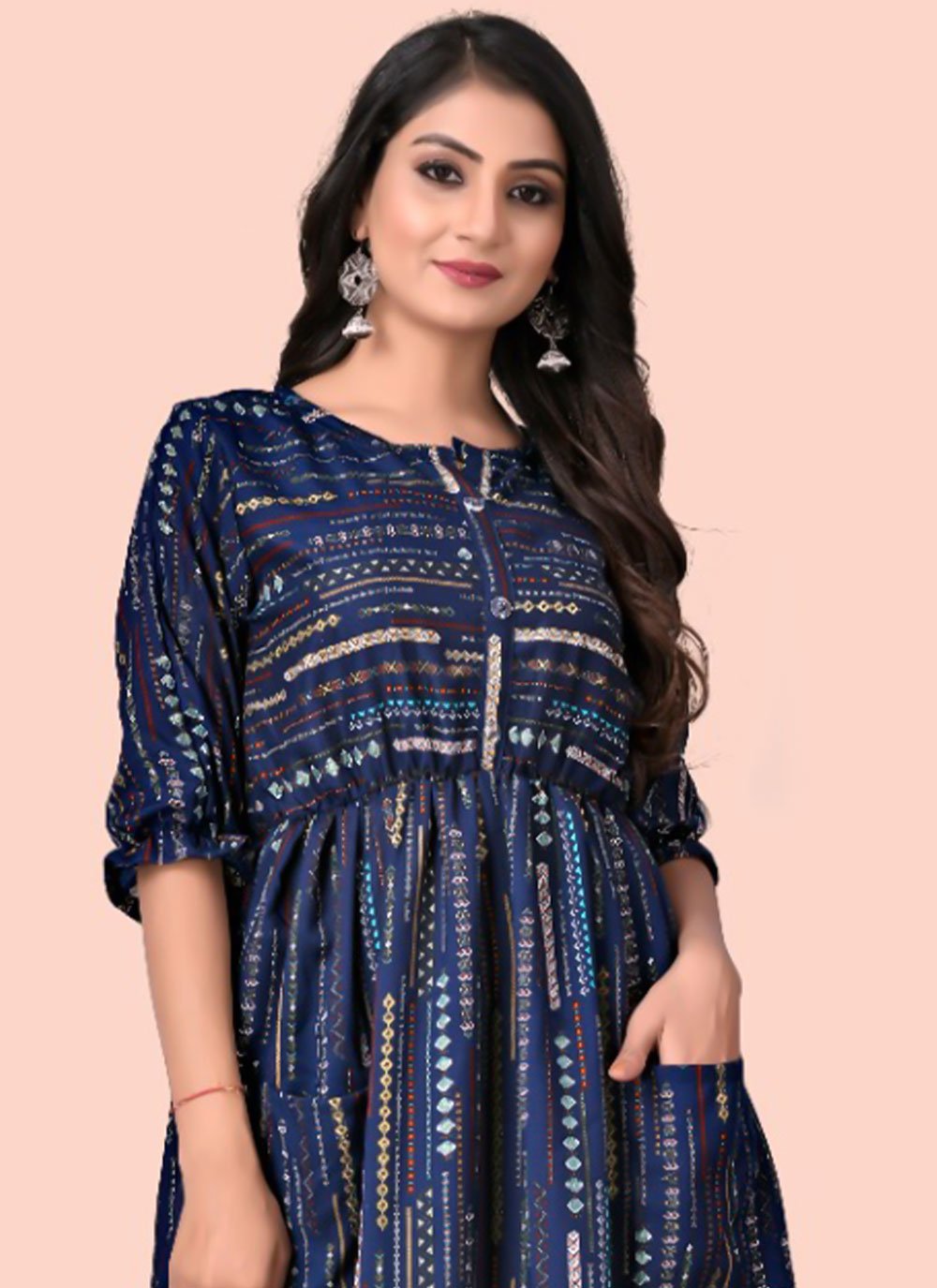 Designer Kurti Cotton Rayon Blue Print Kurtis