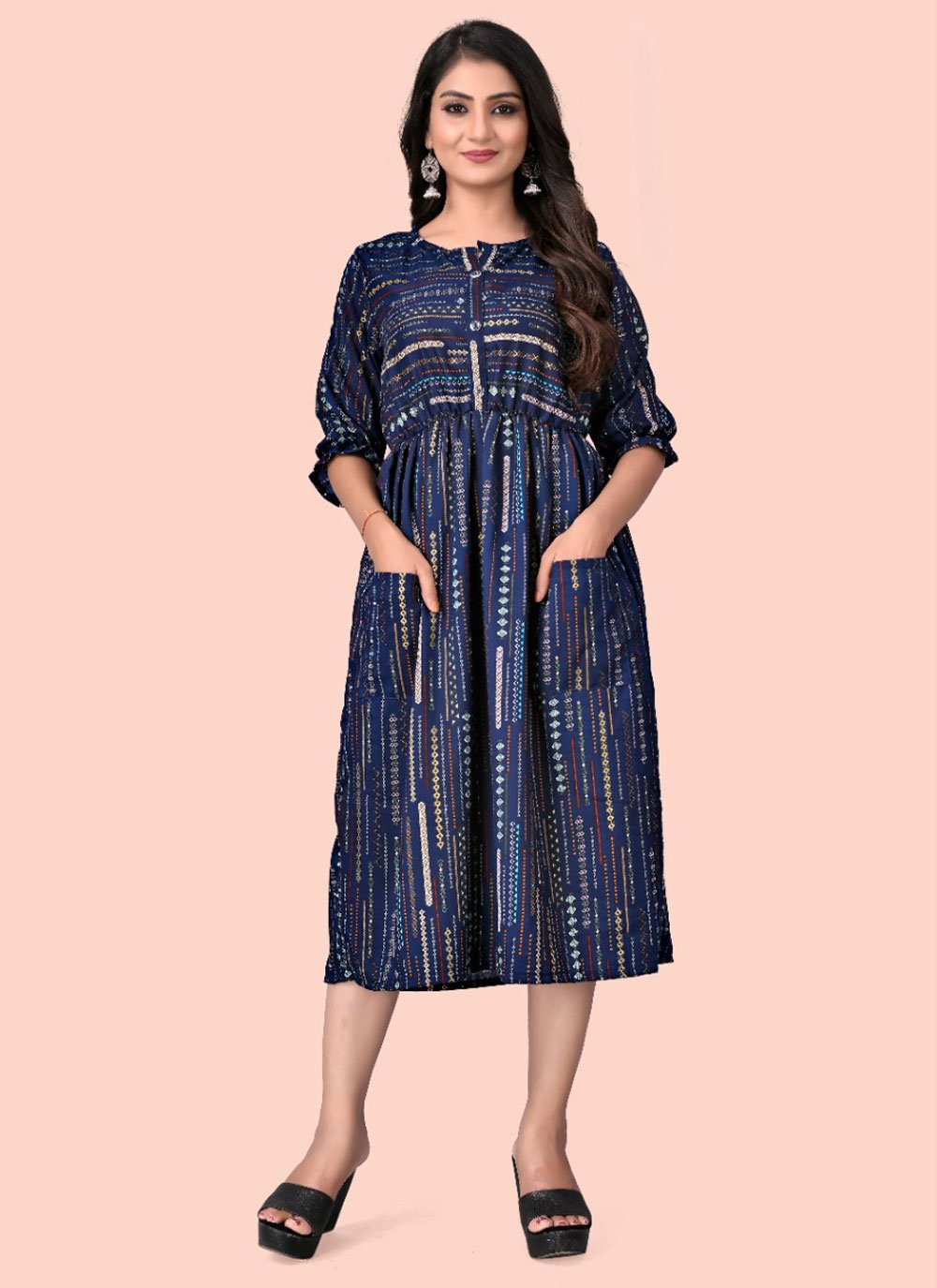 Designer Kurti Cotton Rayon Blue Print Kurtis