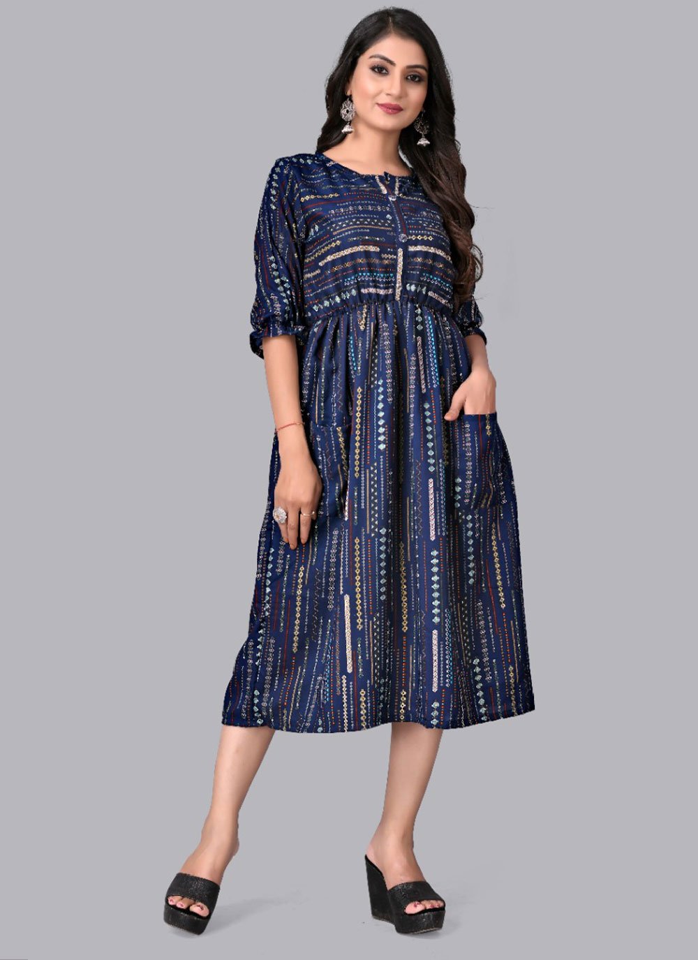 Designer Kurti Cotton Rayon Blue Print Kurtis