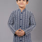 Kurta Pyjama Cotton Silk Blue Embroidered Kids