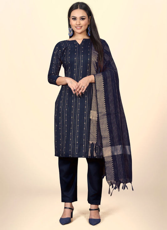 Salwar Suit Cotton Blue Embroidered Salwar Kameez