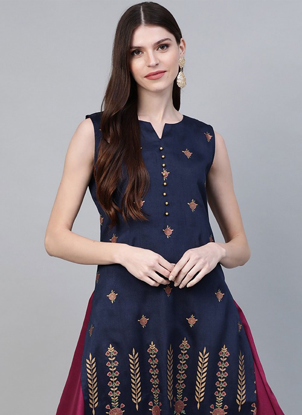 Designer Kurti Poly Silk Blue Digital Print Kurtis