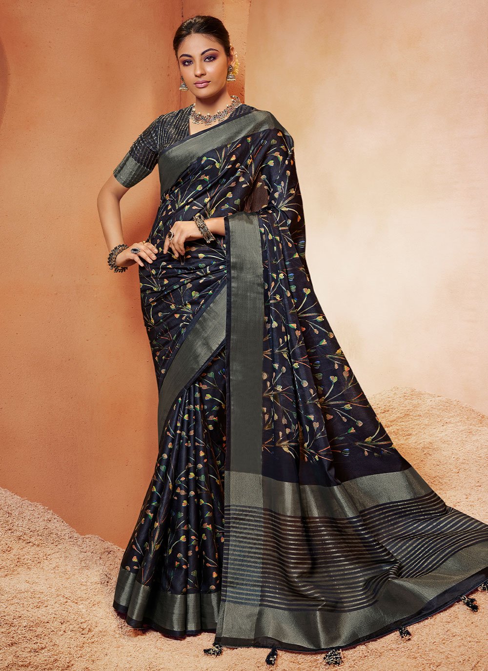 Classic Crepe Silk Blue Digital Print Saree