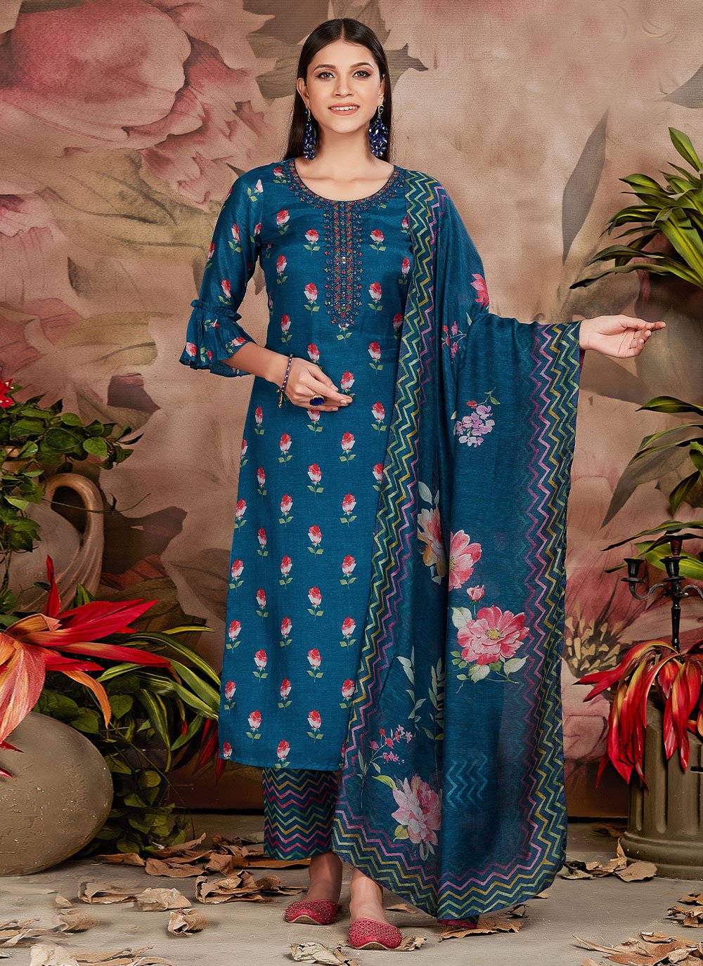 Salwar Suit Muslin Blue Digital Print Salwar Kameez