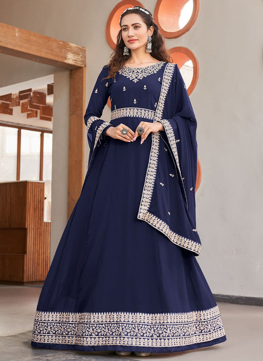 Salwar Suit Faux Georgette Blue Dori Work Salwar Kameez