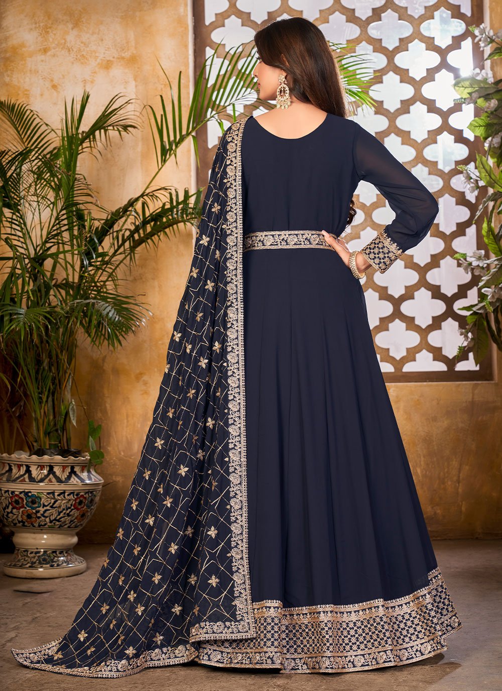 Anarkali Suit Faux Georgette Blue Embroidered Salwar Kameez