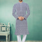 Kurta Pyjama Georgette Blue Embroidered Mens