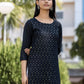 Party Wear Kurti Cotton Blue Embroidered Kurtis