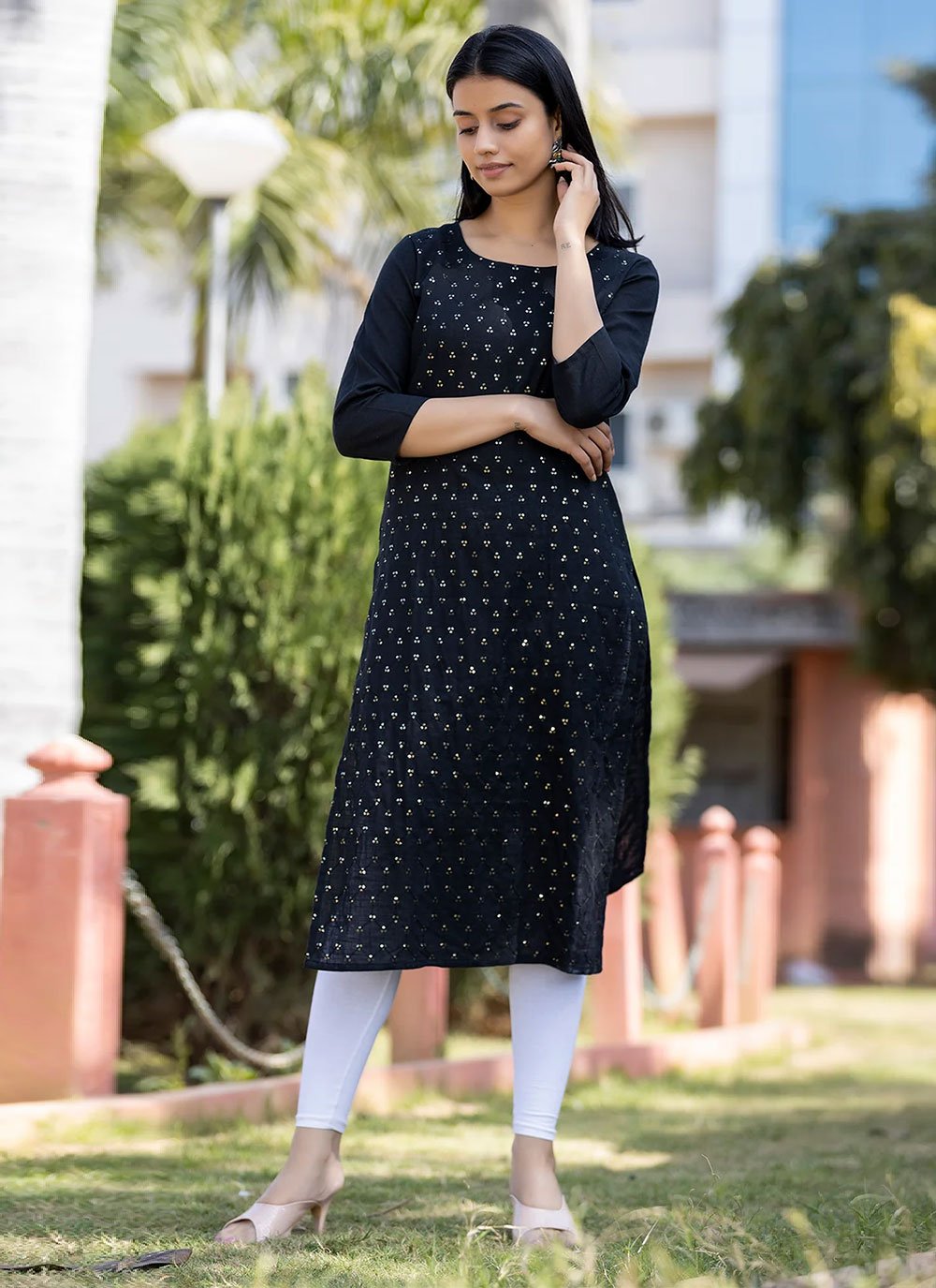 Party Wear Kurti Cotton Blue Embroidered Kurtis