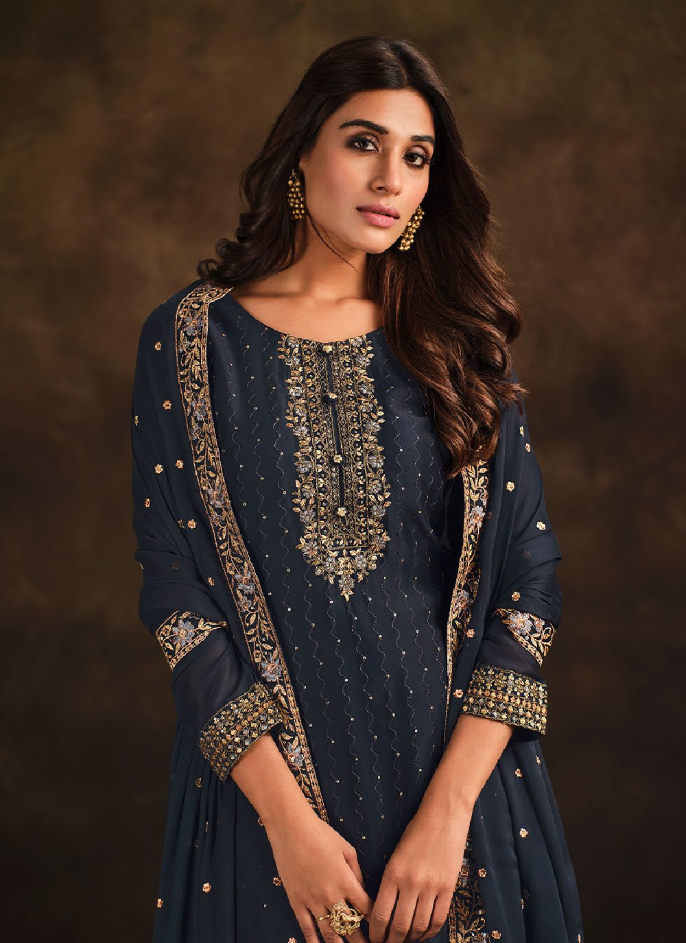 Pant Style Suit Georgette Blue Embroidered Salwar Kameez