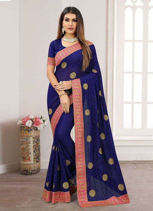 Classic Georgette Blue Embroidered Saree