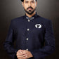 Indo Western Sherwani Jacquard Blue Embroidered Mens