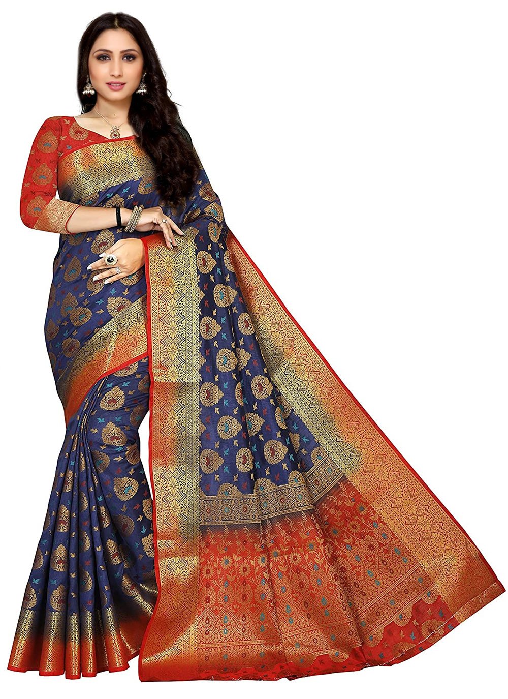 Traditional Saree Kanjivaram Silk Blue Embroidered Saree