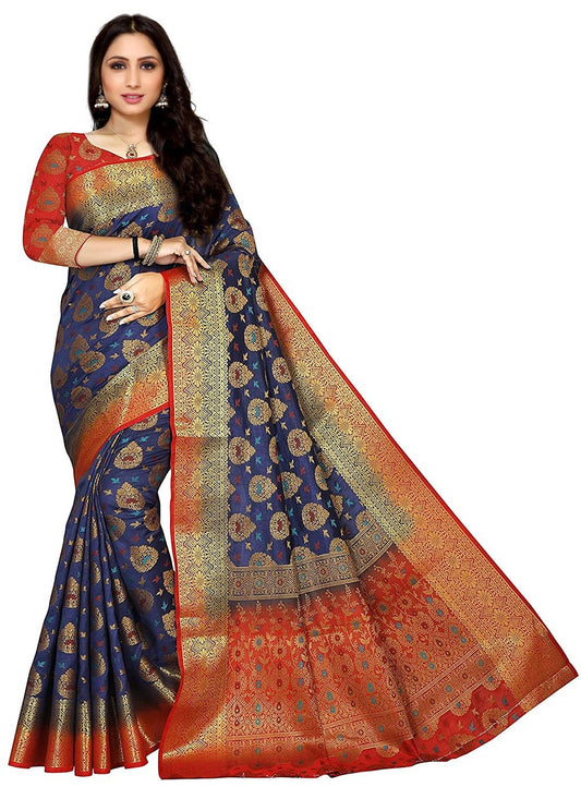 Traditional Saree Kanjivaram Silk Blue Embroidered Saree