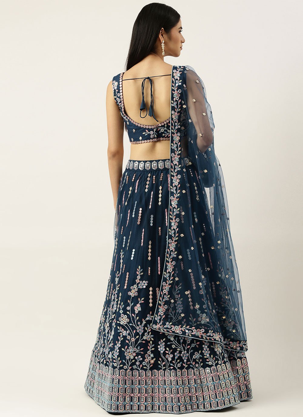 Lehenga Choli Net Blue Embroidered Lehenga Choli