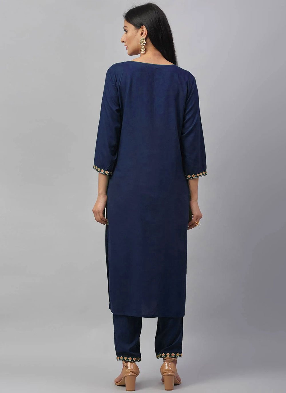 Designer Kurti Rayon Blue Embroidered Kurtis