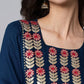 Party Wear Kurti Rayon Viscose Blue Embroidered Kurtis