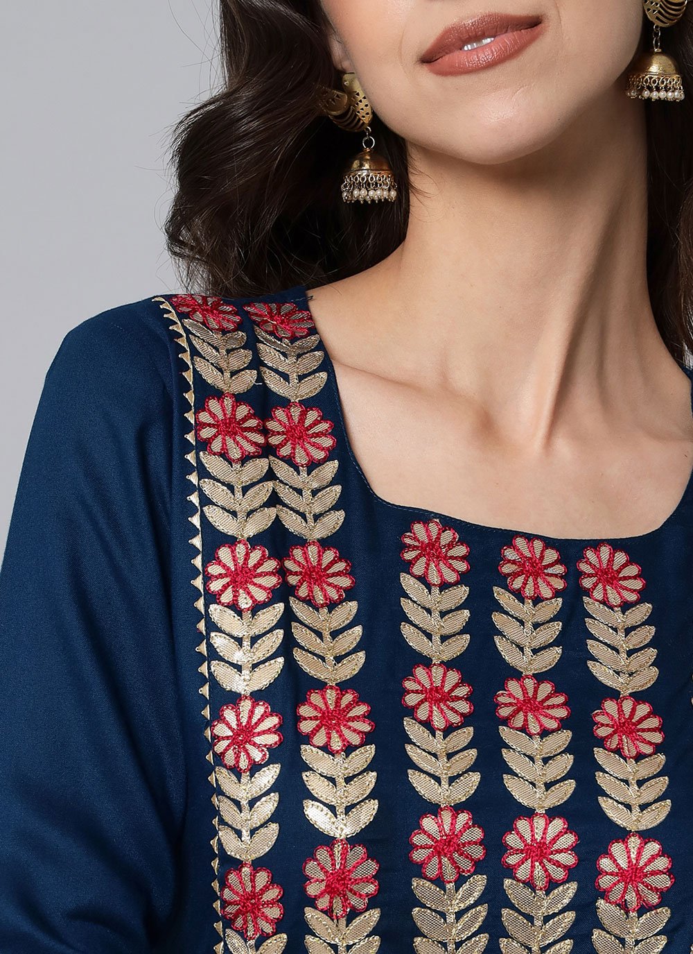 Party Wear Kurti Rayon Viscose Blue Embroidered Kurtis