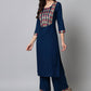 Party Wear Kurti Rayon Viscose Blue Embroidered Kurtis