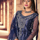 Straight Salwar Suit Net Blue Embroidered Salwar Kameez