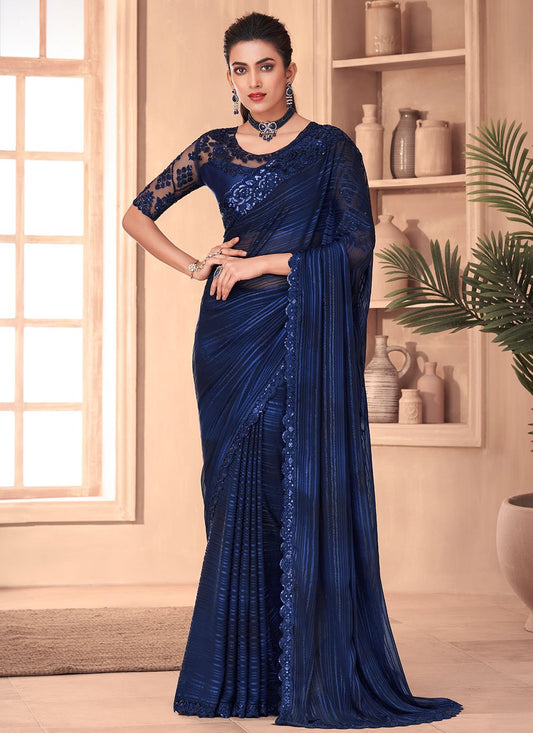 Trendy Saree Silk Blue Embroidered Saree