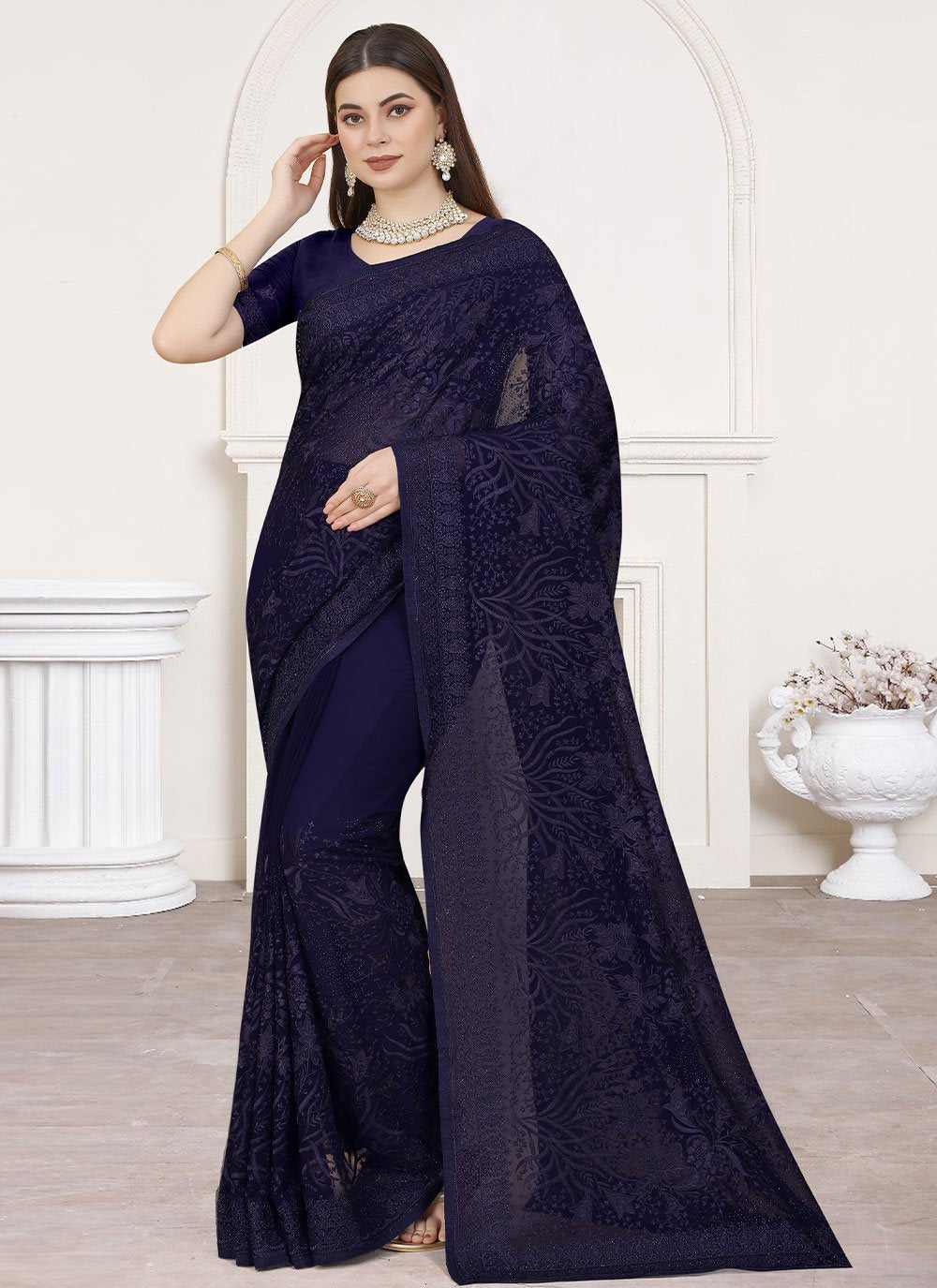 Trendy Saree Georgette Blue Embroidered Saree