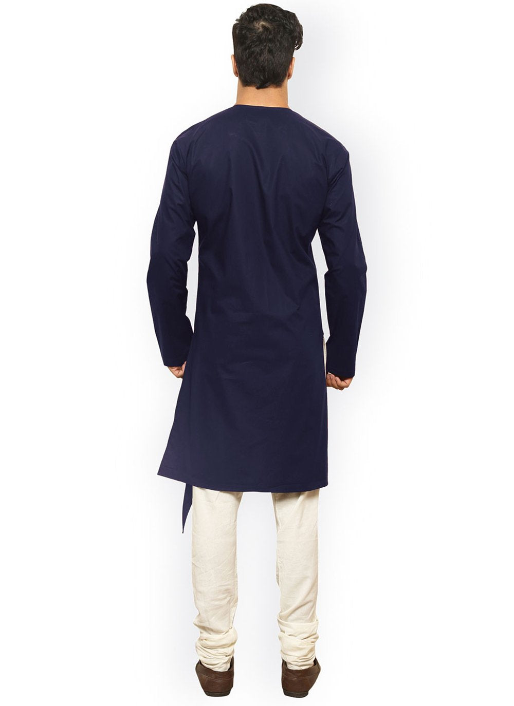 Indo Western Blended Cotton Blue Plain Mens