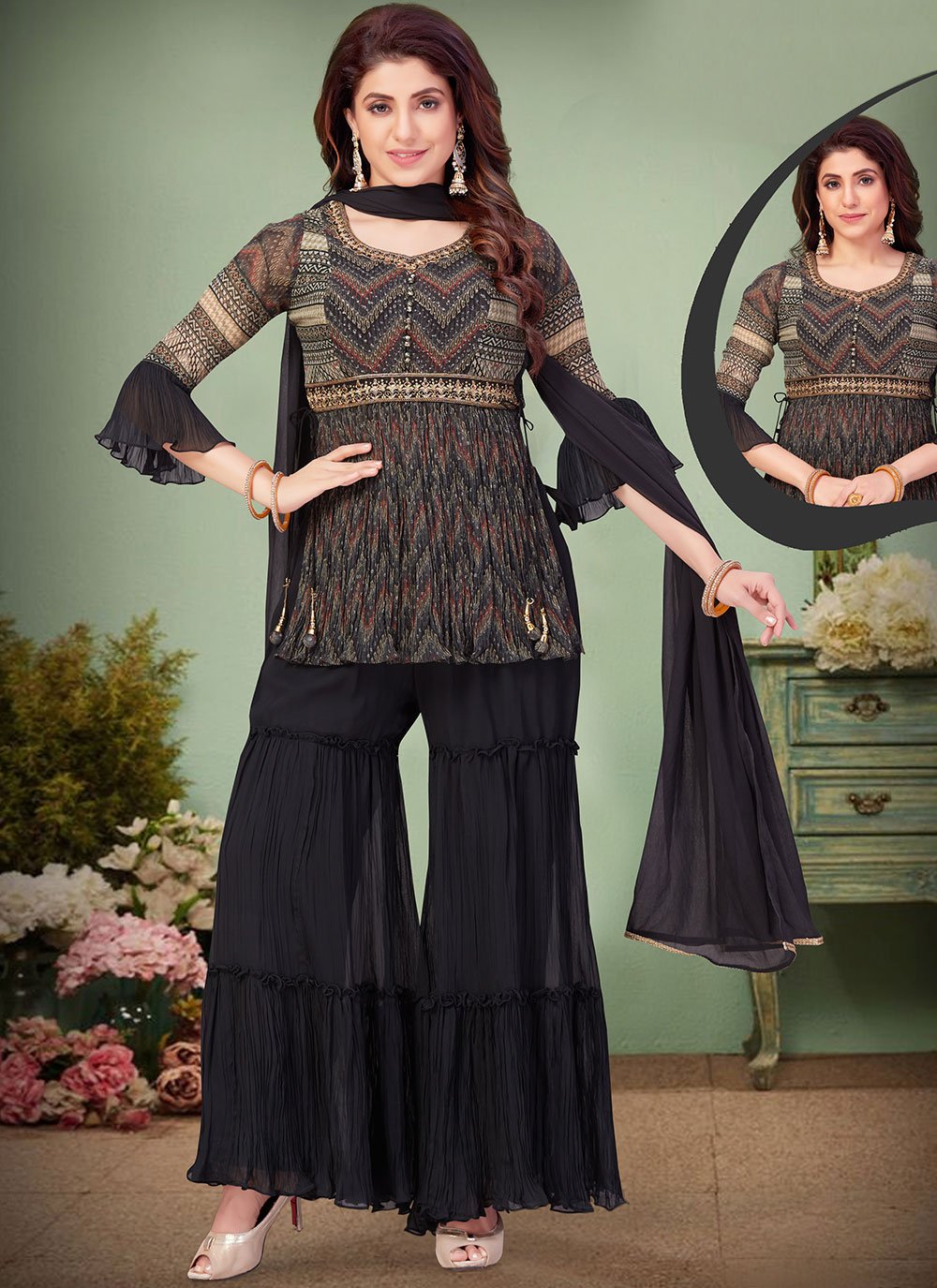 Palazzo Salwar Suit Georgette Blue Print Salwar Kameez