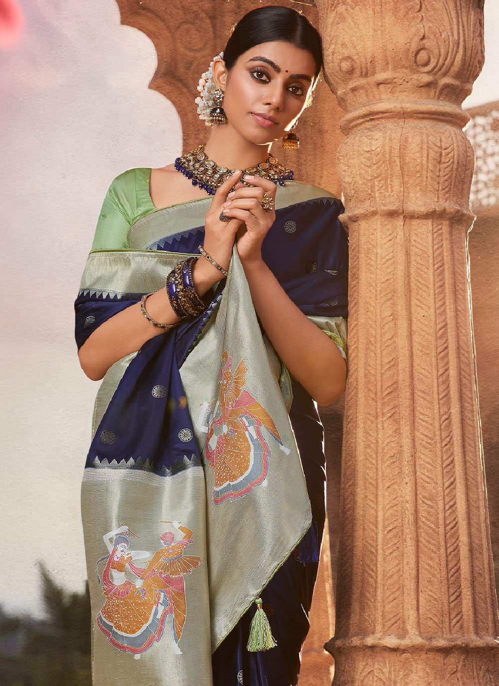 Classic Satin Silk Blue Weaving Saree