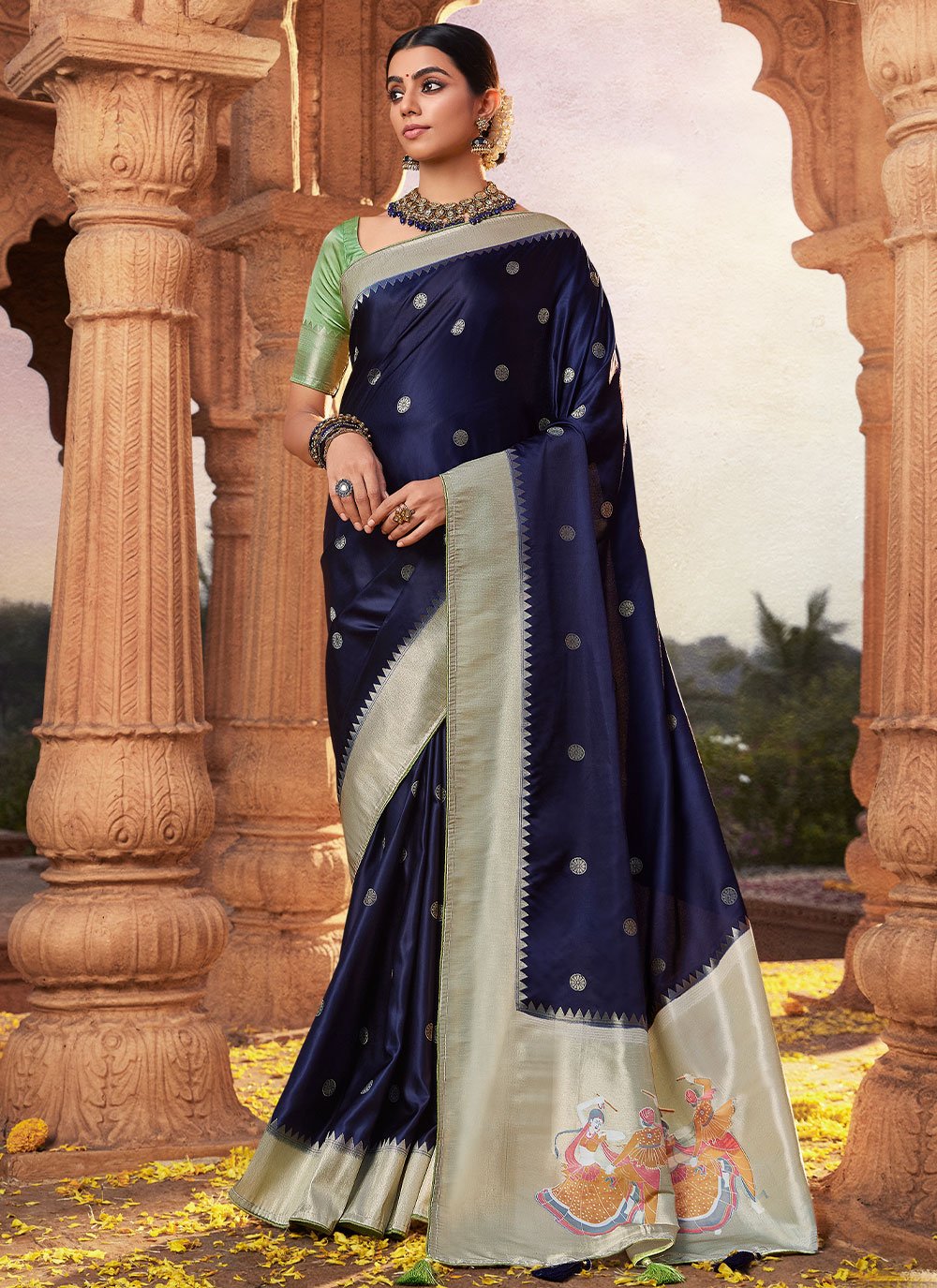 Classic Satin Silk Blue Weaving Saree